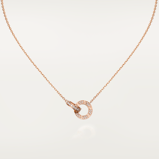 [Renovia Jewelry]LOVE 7.6MM NECKLACE ROSE GOLD AND SILVER  FULL DIAMOND
