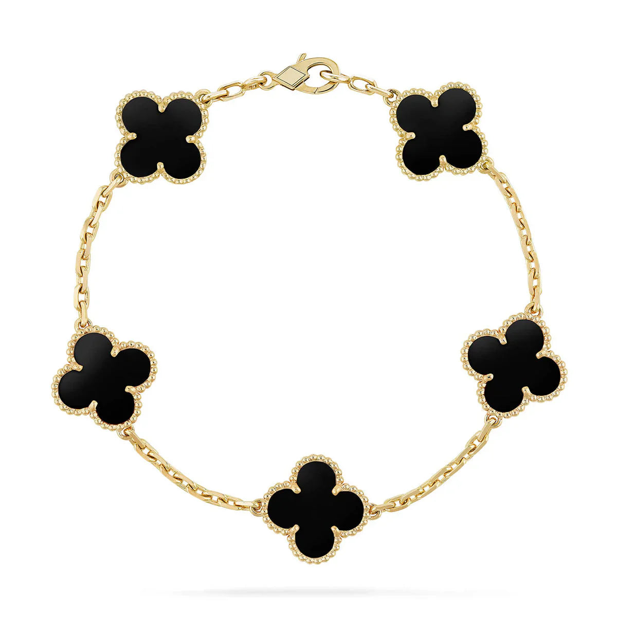 [Renovia Jewelry]FIVE MOTIF FOUR-LEAF CLOVER BLACK ONYX 18K SOLID GOLD BRACELET (40% DEPOSIT)